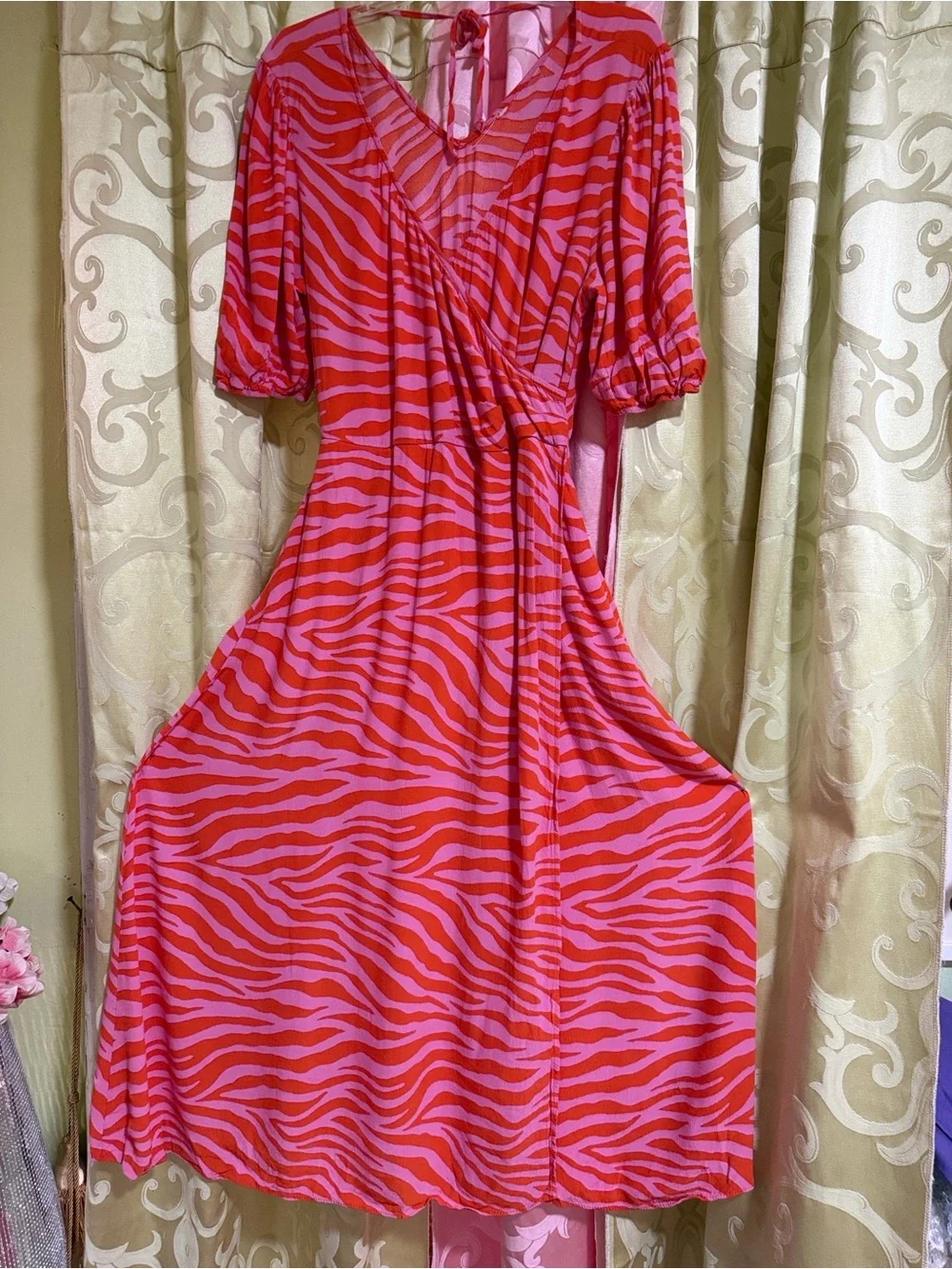 Women's Pink and Red Zebra Print Wrap Dress